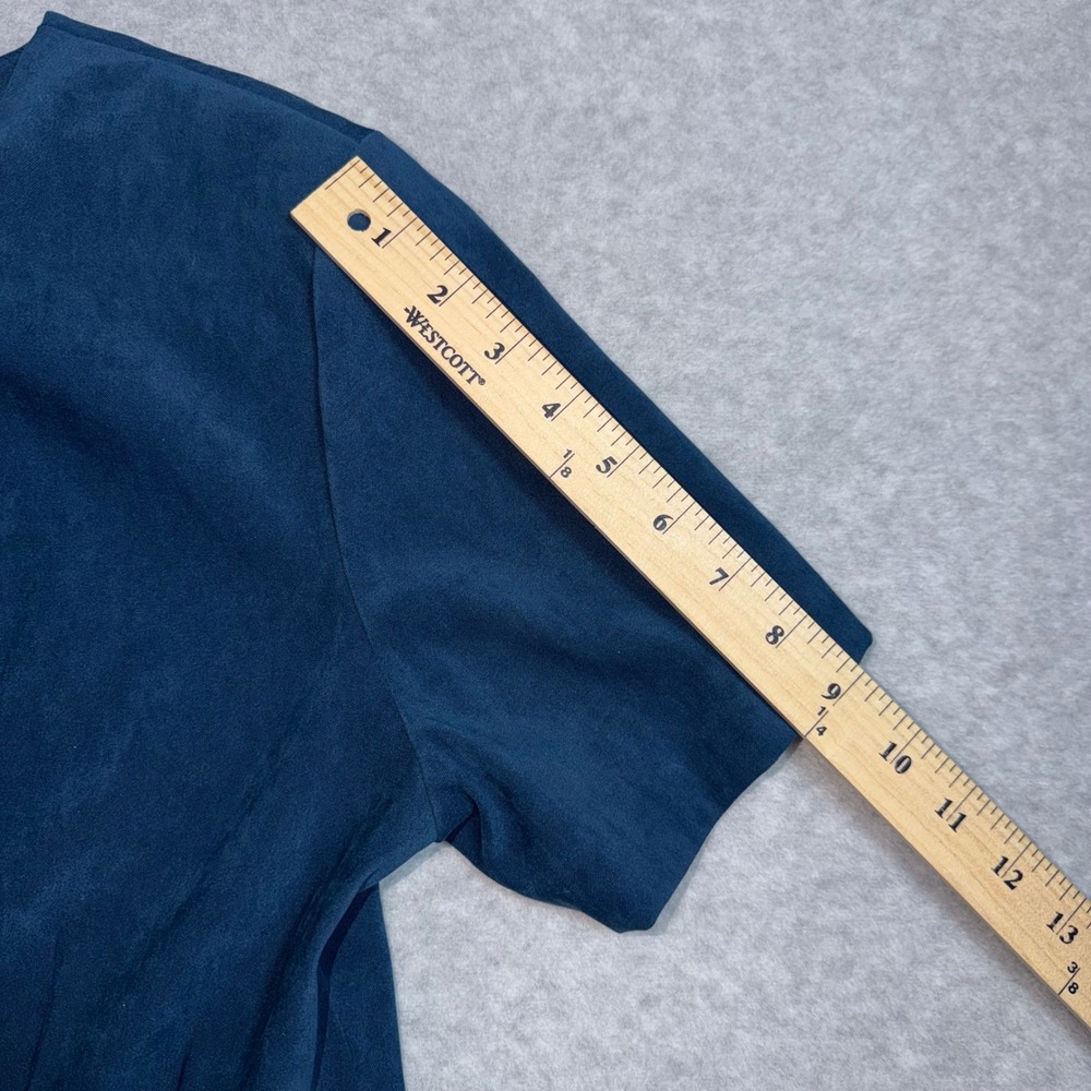 Vintage Worthington Sheath Dress 12P Dark Teal Faux Suede Pleated Short Sleeve - Picture 9 of 12